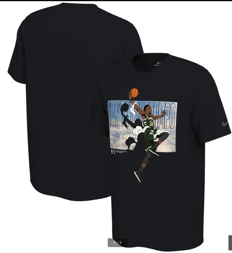 2020 NBA Men Giannis Antetokounmpo Milwaukee Bucks Nike Elevation TShirt  Black->nba t-shirts->Sports Accessory